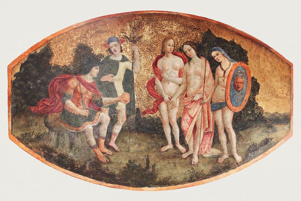 Naked lady vintage art, Judgment of Paris (ca. 1509) by Pinturicchio. Original from The MET Museum. Digitally enhanced by…