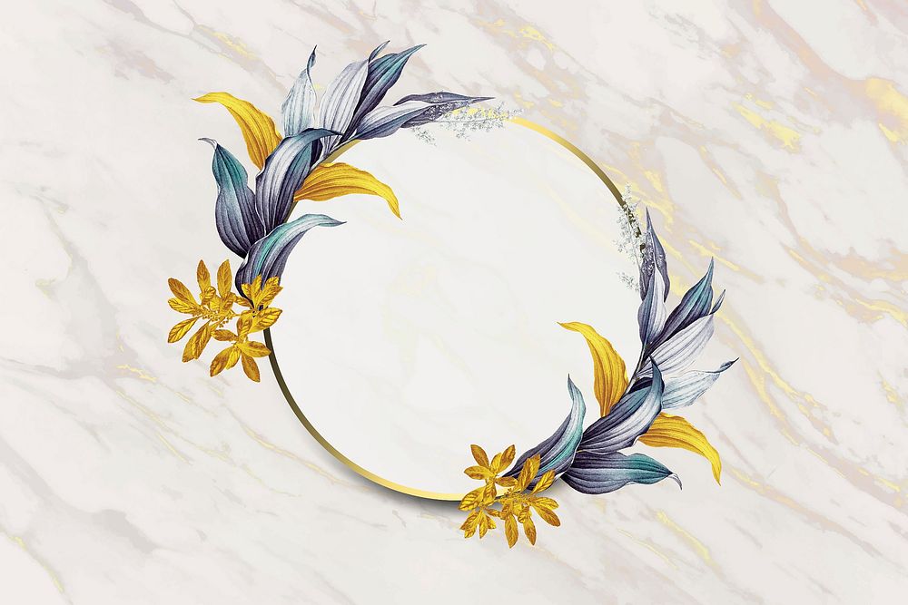 Golden circle frame decorated with leaves vector
