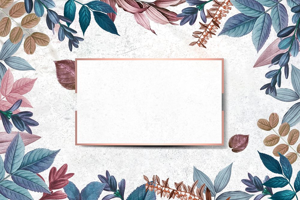 Rose gold rectangular frame decorated with colorful leaves vector