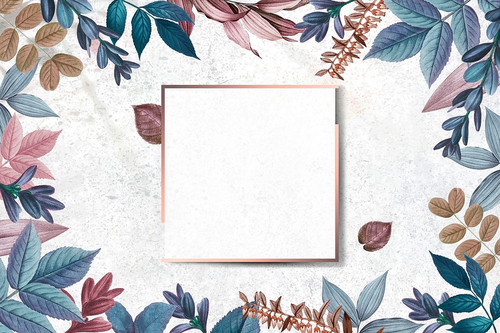 Rose gold frame decorated with leaves vector