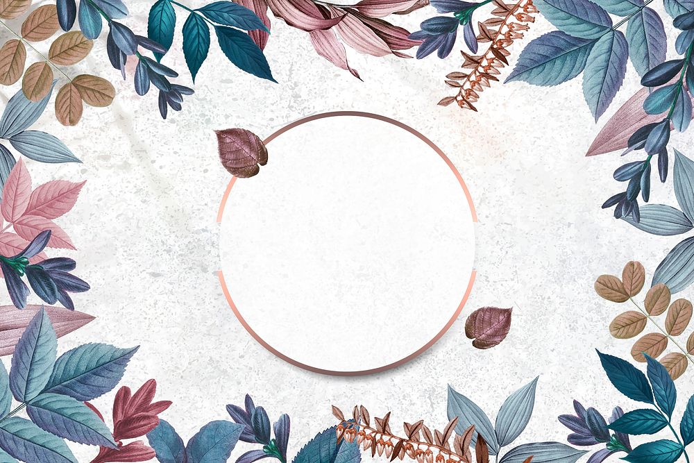 Rose gold circle frame decorated with leaves vector