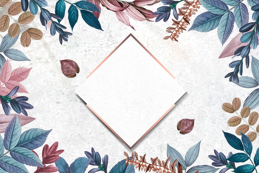 Rose gold squared frame decorated with leaves vector