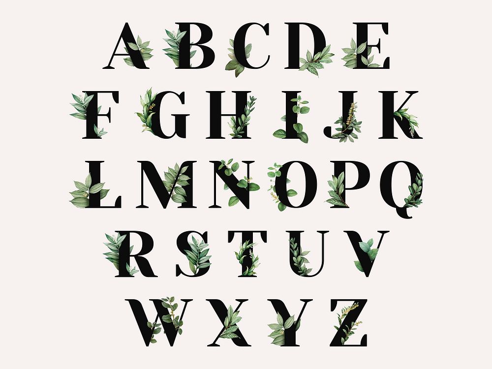 Botanical capital alphabet collection vector