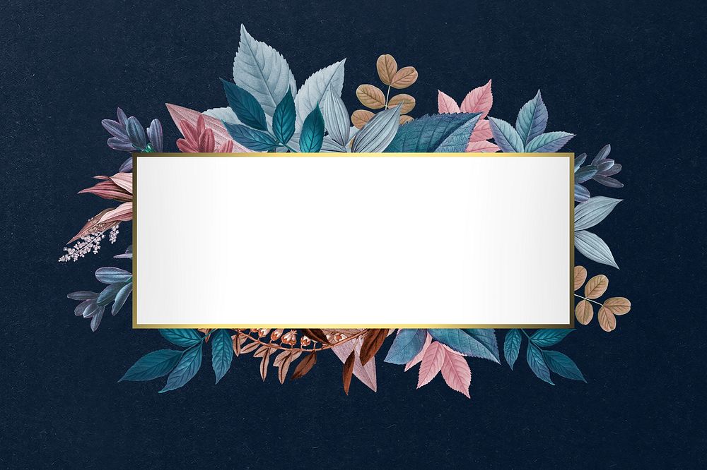 Golden rectangular frame decorated with colorful leaves illustration