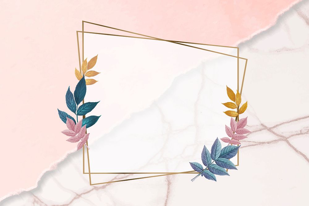 Golden rhombus frame decorated with colorful leaves vector