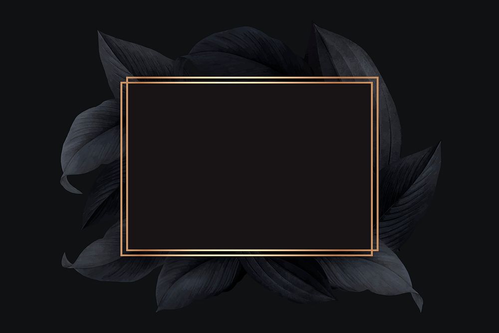 Golden frame on a balck leafy background vector