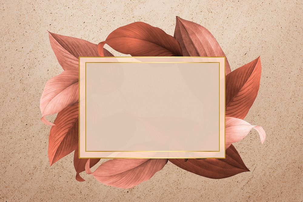 Golden frame on a red leafy background illustration