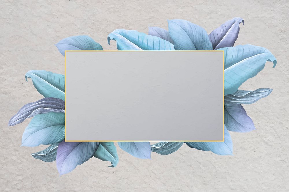 Blue leafy rectangle gold frame vector