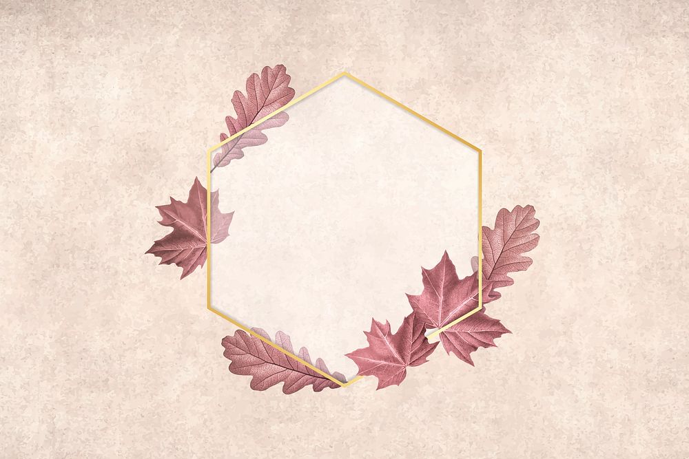 Red leafy hexagon gold frame vector
