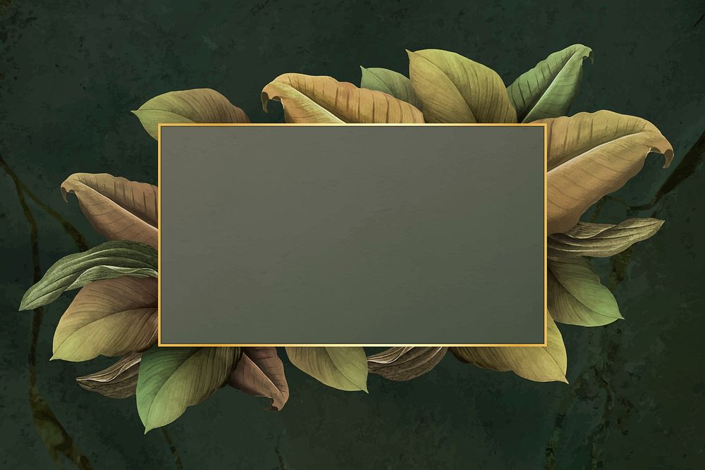Green leafy rectangle gold frame vector