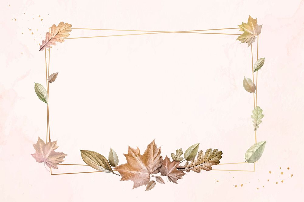 Autumn leafy rectangle gold frame vector