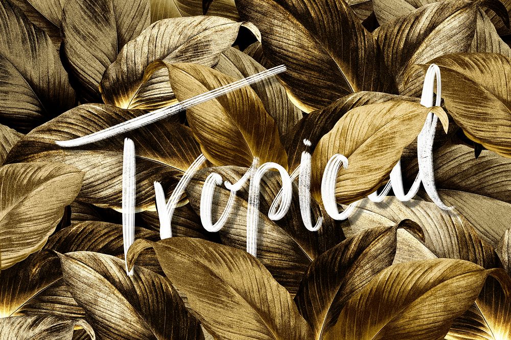Gold tropical leaves patterned background