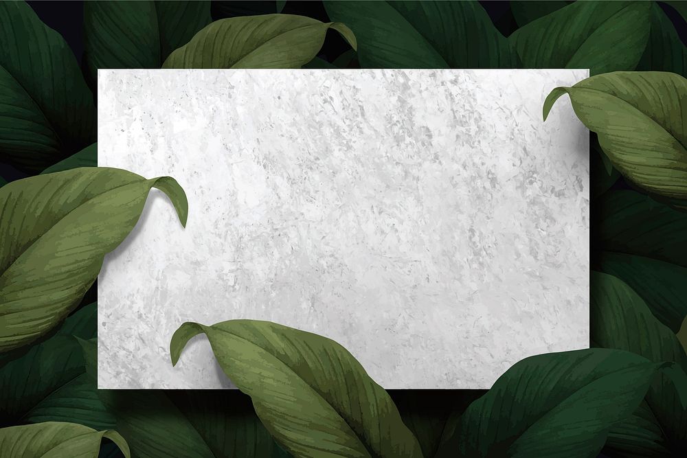 White marble patterned paper on tropical leaves background vector