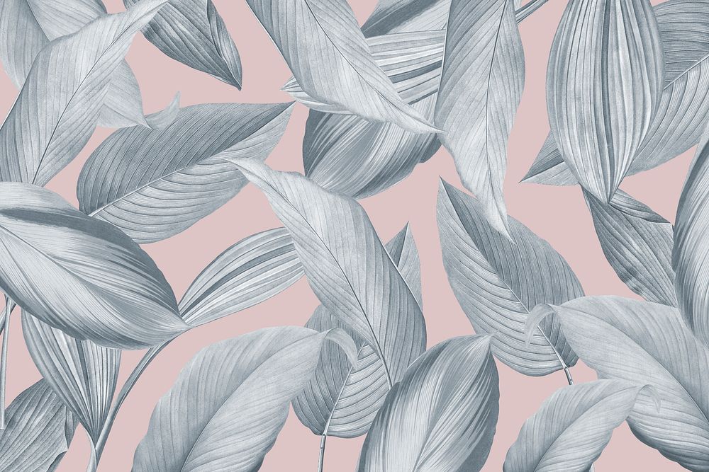 Silver tropical leaves patterned poster