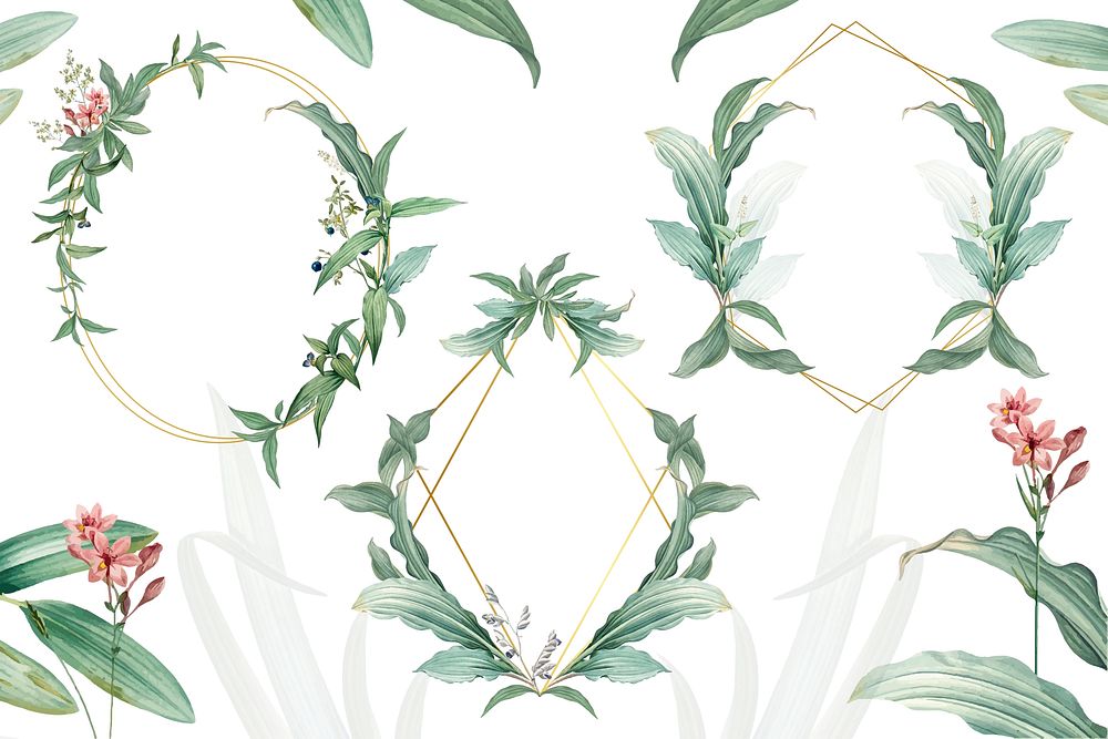 Green floral wedding invitation frames vector