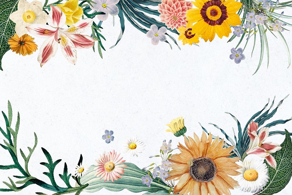 Summer floral border psd vintage flower illustrations frame