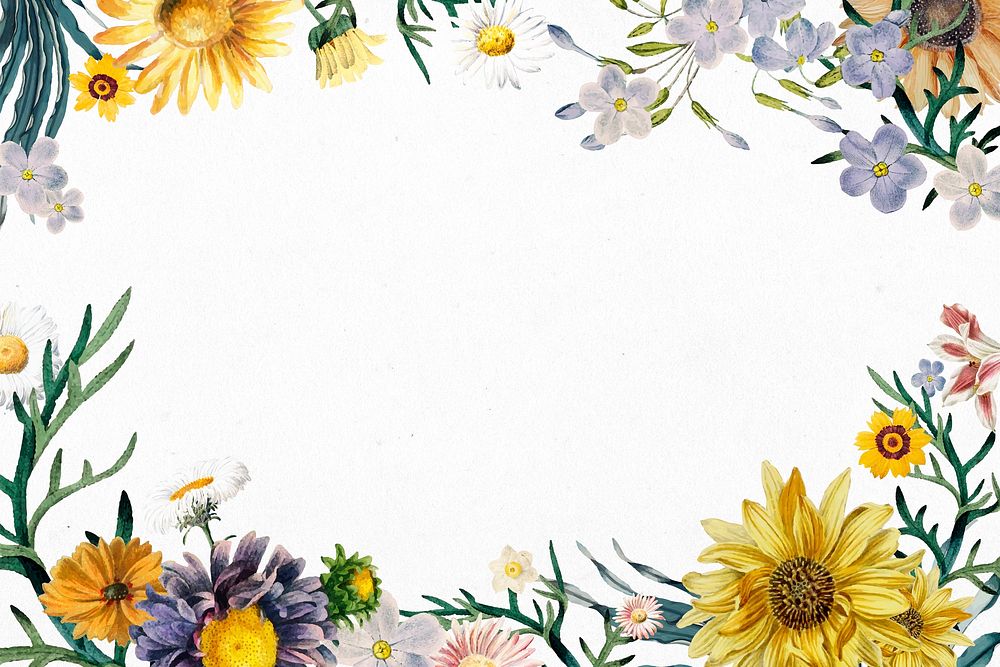 Spring floral border psd vintage flower illustrations frame
