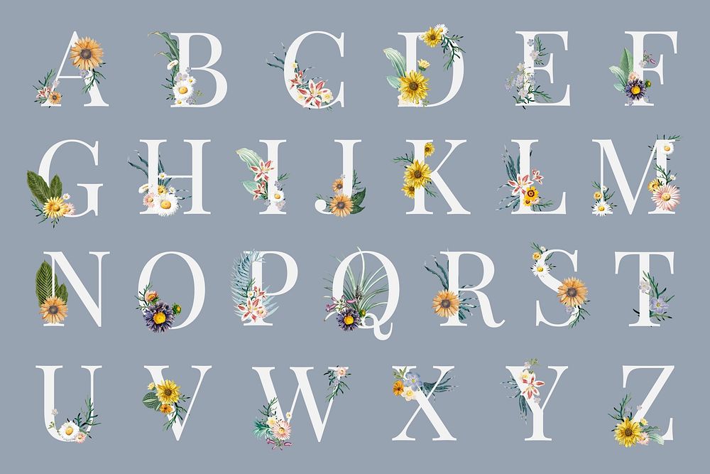Psd floral english alphabet set