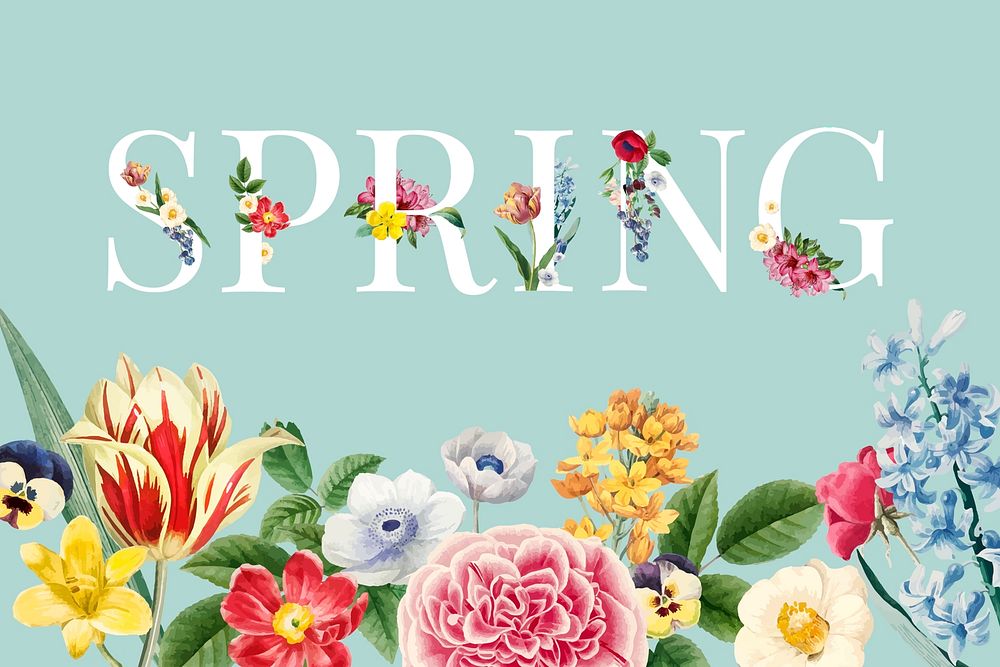 Flower decorated Spring word typography design element