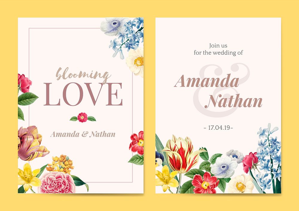 Floral wedding invitation card vector