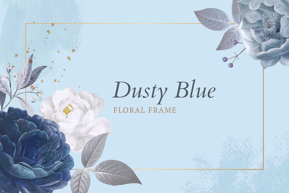 Dusty Blue Roses Frame Template Premium Vector Rawpixel