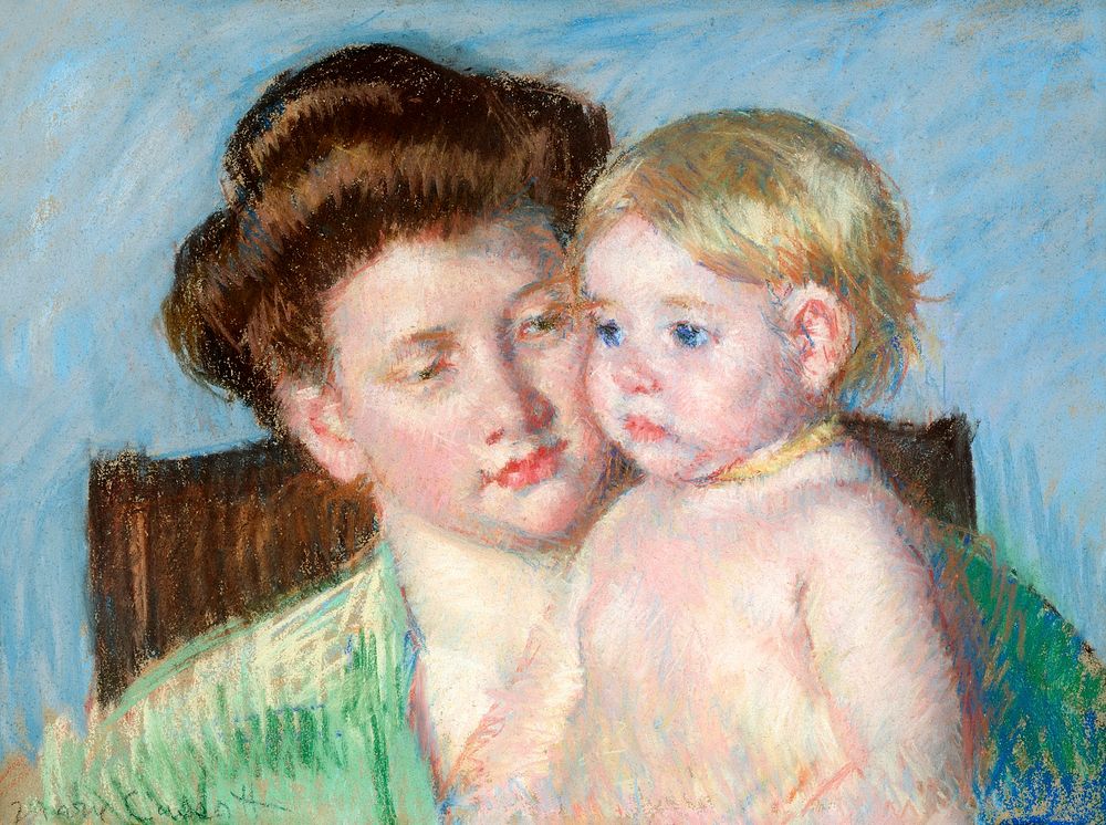 Mother and Child (ca. 1910) drawing in high resolution by Mary Cassatt. Original from The MET Museum. Digitally enhanced by…