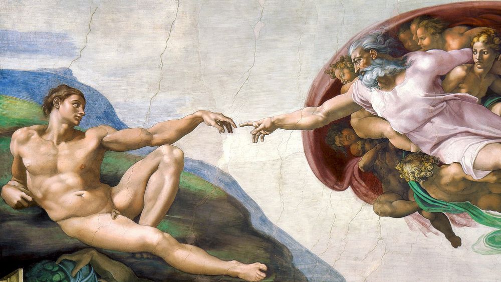 Michelangelo vintage wallpaper, desktop background, The Creation of Adam