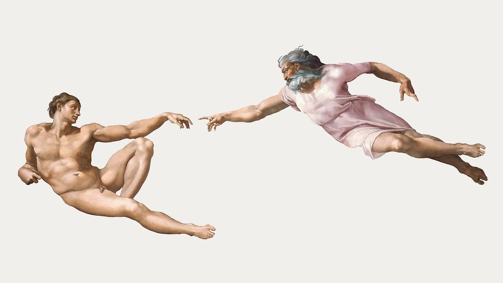Creation of Adam vector, famous painting, remixed from artworks by Michelangelo Buonarroti