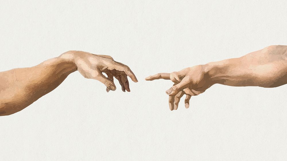 Gods hand psd sticker, Creation of Adam famous painting, remixed from artworks by Michelangelo Buonarroti