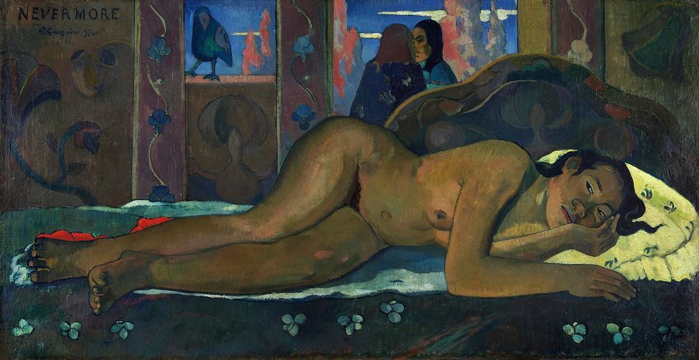 Paul Gauguin's Nevermore (1897) famous painting. Original from Wikimedia Commons. Digitally enhanced by rawpixel.
