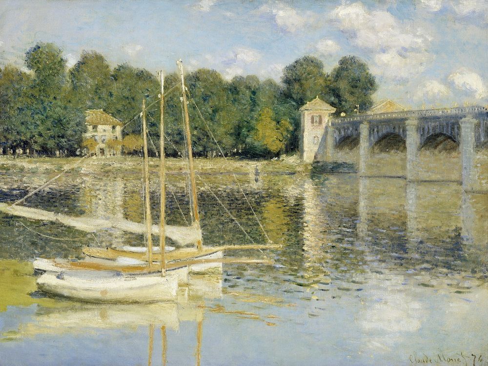 Claude Monet's The Argenteuil Bridge (1874) famous painting. Original from Wikimedia Commons. Digitally enhanced by rawpixel.