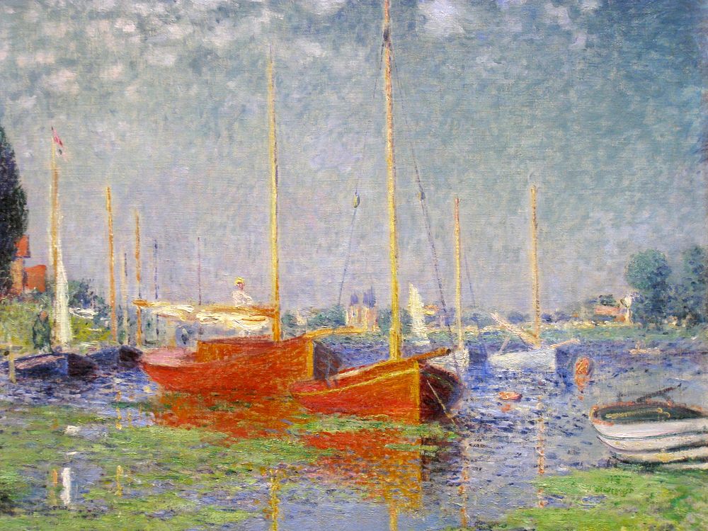 Claude Monet's Red Boats at Argenteuil (1875) famous painting. Original from Wikimedia Commons. Digitally enhanced by…