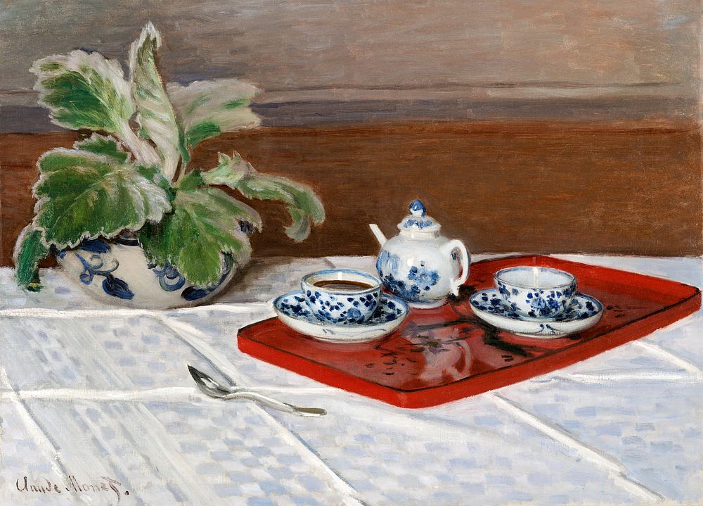 Claude Monet's Still Life, Tea Service (1872) famous painting. Original from the Dallas Museum of Art. Digitally enhanced by…