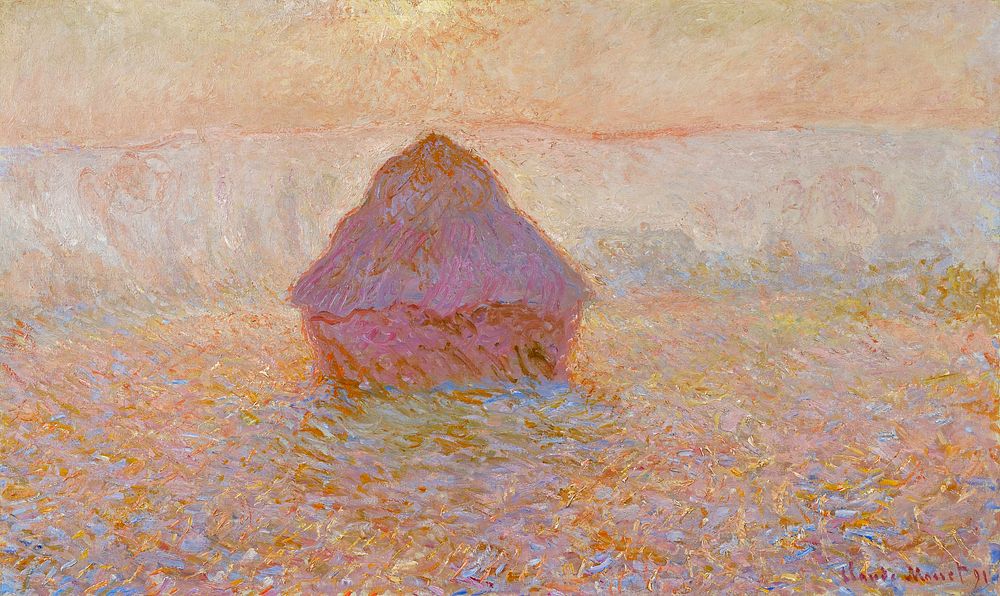 Claude Monet's Grainstack, Sun in the Mist (1891) famous painting. Original from the Minneapolis Institute of Art. Digitally…