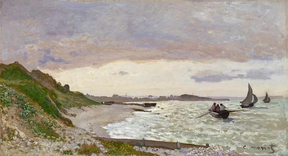 Claude Monet's The Seashore at Sainte-Adresse (1864) famous painting. Original from the Minneapolis Institute of Art.…