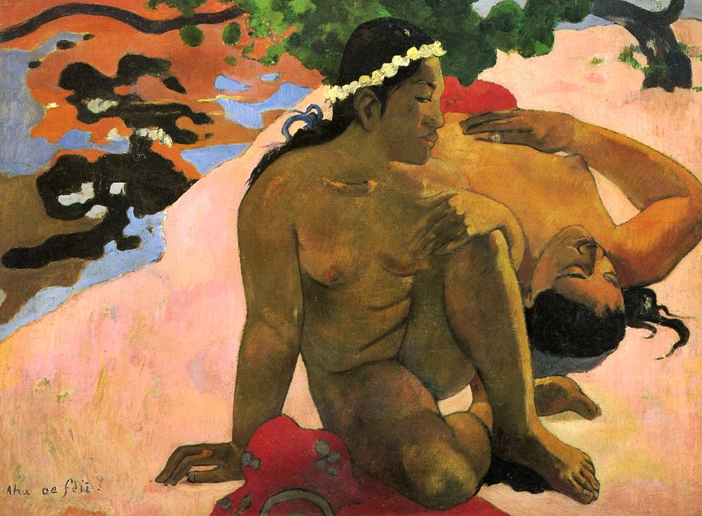 Paul Gauguin's What! Are You Jealous? (1892) famous painting. Original from Wikimedia Commons. Digitally enhanced by…