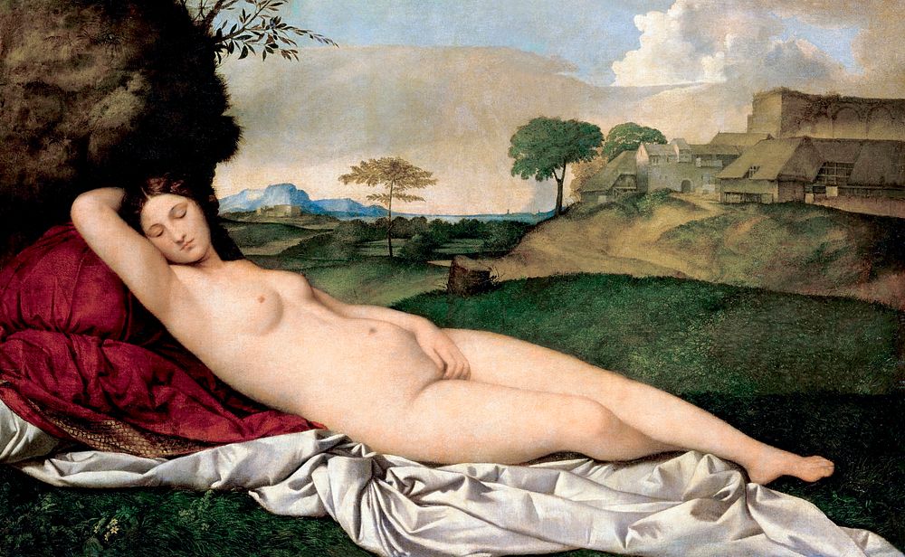 Giorgione's Sleeping Venus (1508) famous painting. Original from Wikimedia Commons. Digitally enhanced by rawpixel.