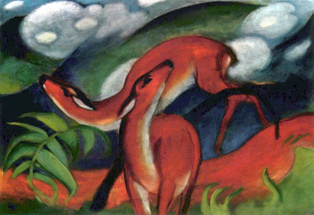 Franz Marc's Red Deer II (1912) famous painting. Original from Wikimedia Commons. Digitally enhanced by rawpixel.