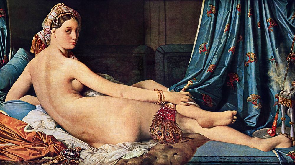 Jean Auguste Dominique Ingres's Grande Odalisque (1814) famous painting. Wikimedia Commons. Digitally enhaced by rawpixel.