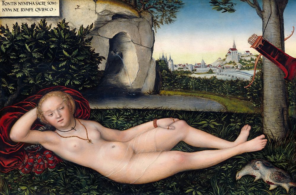 Lucas Cranach's The Nymph of the Spring (after 1537) famous painting. Original from the National Gallery of Art. Digitally…