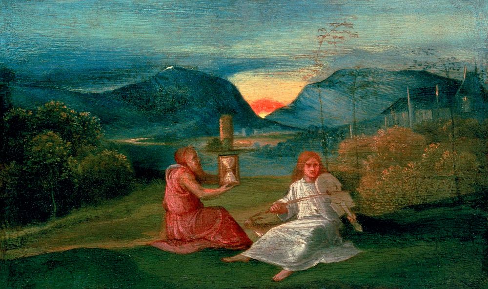 Giorgione's The Hour Glass (1505) famous painting. Original from Wikimedia Commons. Digitally enhanced by rawpixel.