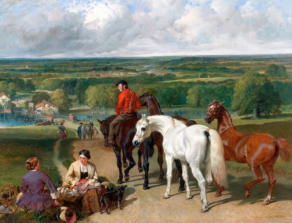 Exercising the Royal Horses (1847&ndash;1855) painting in high resolution by John Frederick Herring. Original from Yale…