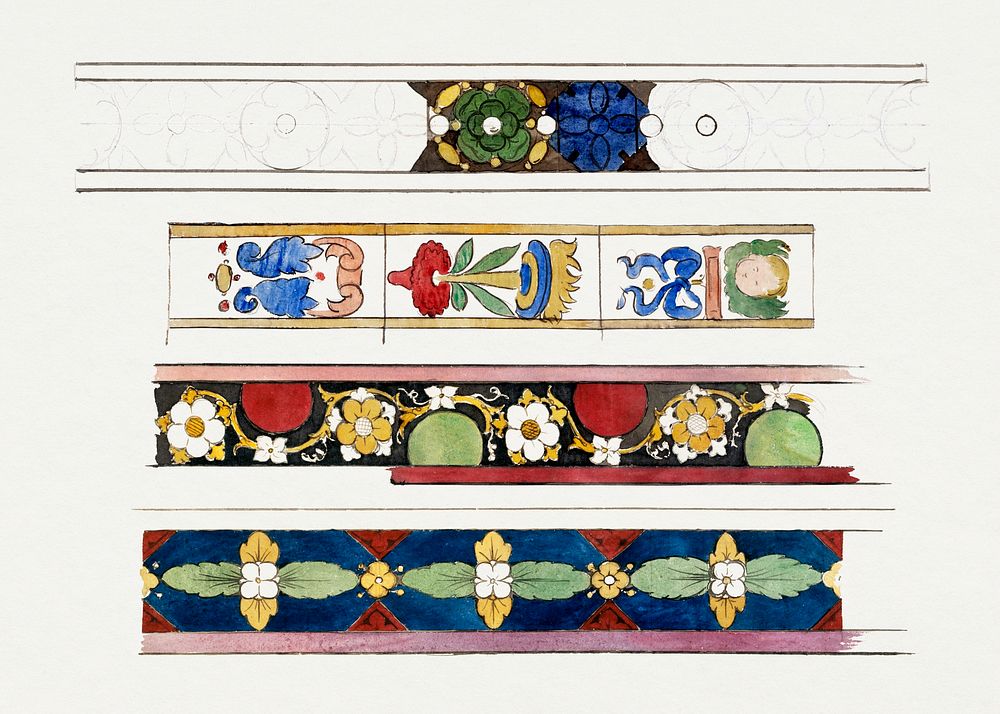 Prosper Lafaye's Dessin de vitrail: bordure &agrave; petites rosaces (1845-1875) famous painting. Original from The Public…