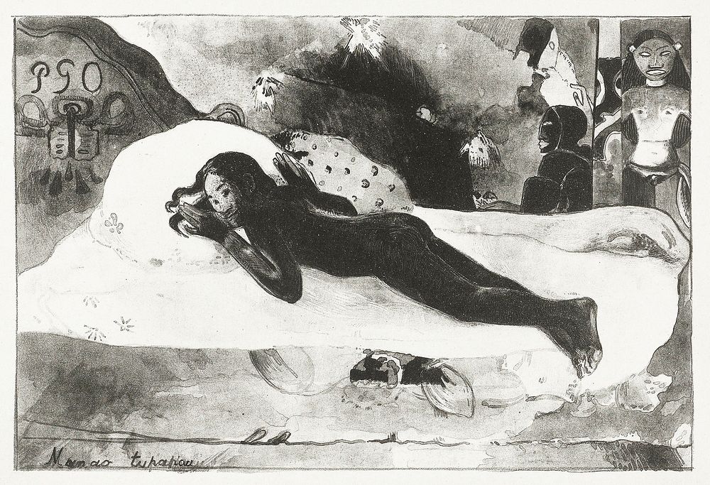 Lying Girl and Spirits of the Deceased (1893-1894) by Paul Gauguin. Original from The Rijksmuseum. Digitally enhanced by…