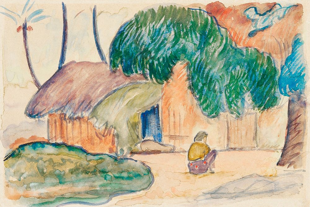 Tahitian Hut (ca. 1891&ndash;1893) by Paul Gauguin. Original from The Art Institute of Chicago. Digitally enhanced by…