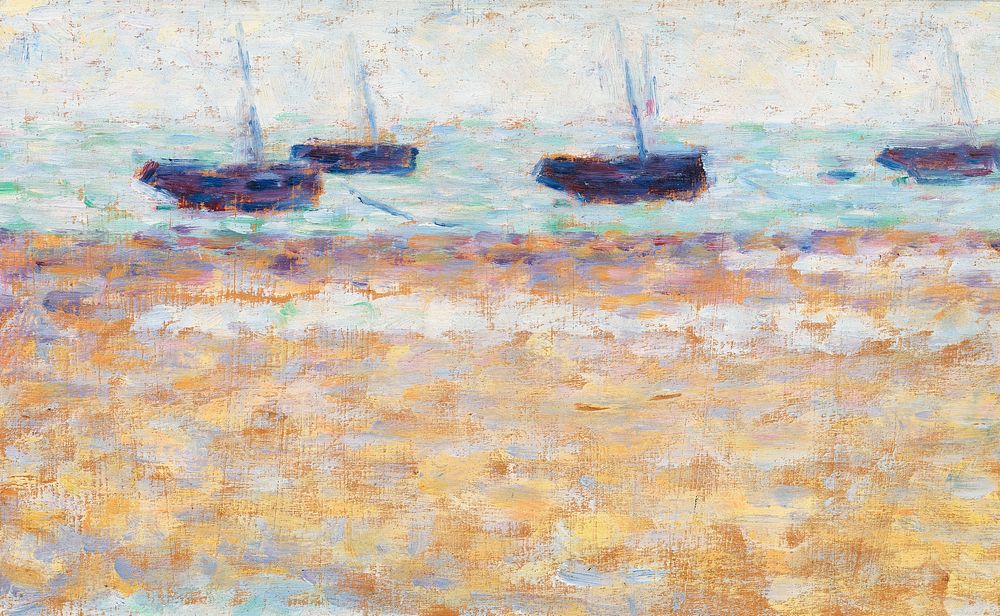 Four Boats at Grandcamp (Quatre bateaux &Atilde; Grandcamp) (ca. 1885) by Georges Seurat. Original from Barnes Foundation.…