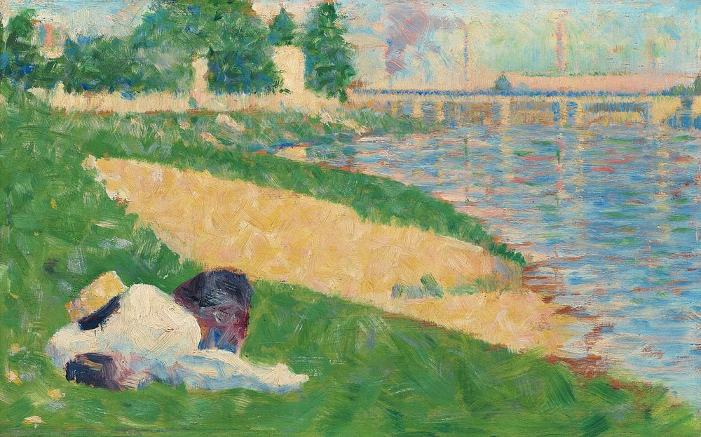 The Seine with Clothing on the Bank (Study for "Bathers at Asni&egrave;res") (ca. 1883&ndash;1884) by Georges Seurat.…