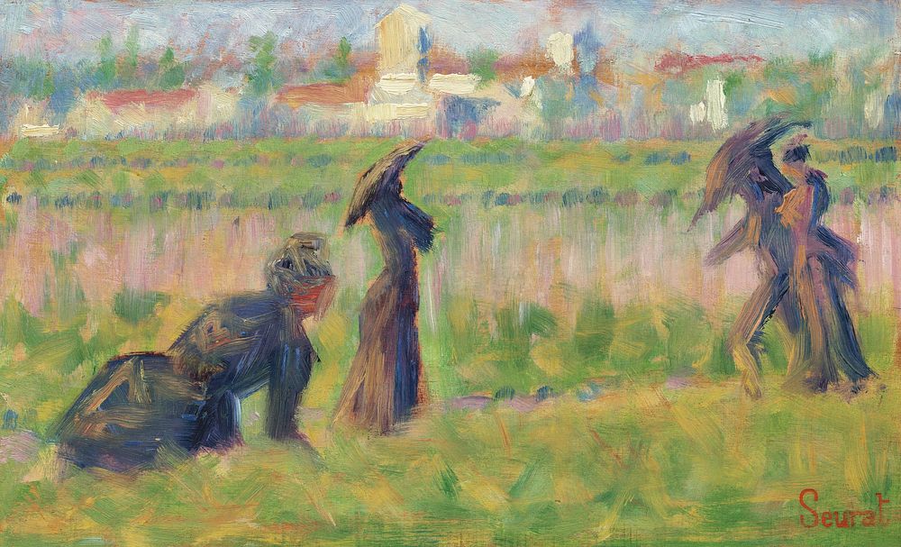 Figures in a Landscape (ca. 1883) by Georges Seurat. Original from The National Gallery of Art. Digitally enhanced by…