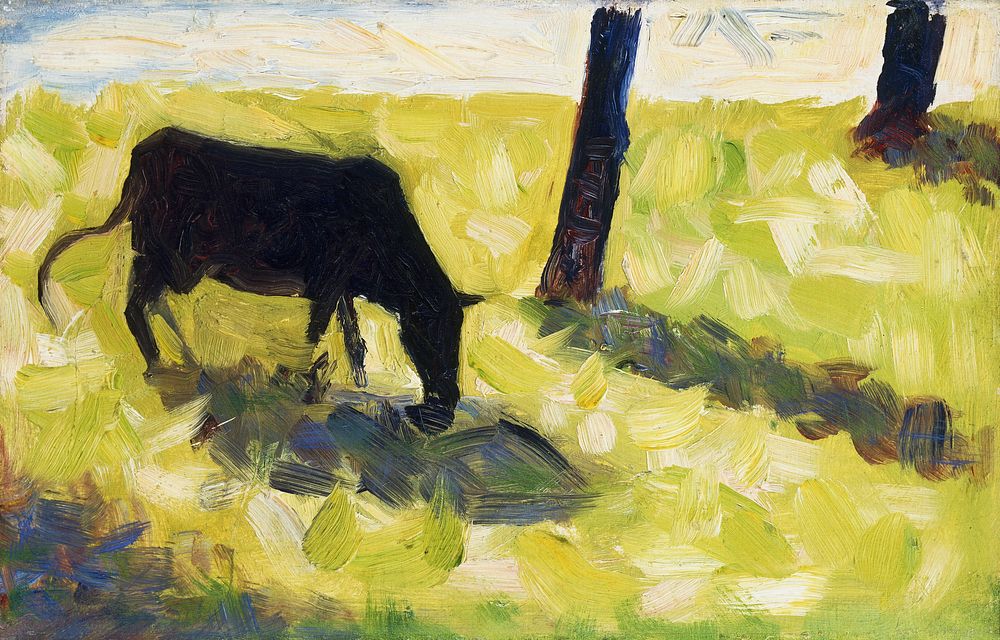 Black Cow in a Meadow (ca. 1881) by Georges Seurat. Original from Yale University Art Gallery. Digitally enhanced by…