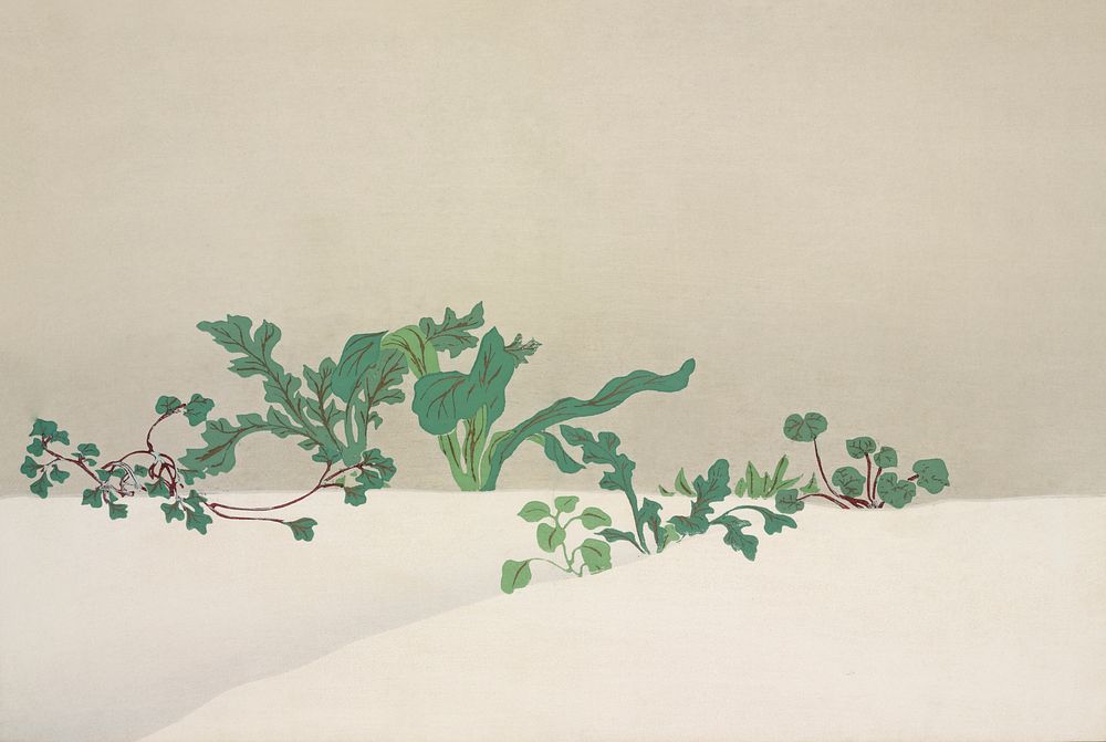 Green plants from Momoyogusa&ndash;Flowers of a Hundred Generations (1909) by Kamisaka Sekka. Original from the The New York…